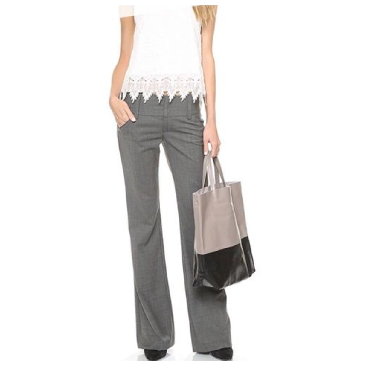 Alice & Olivia Pants 6 Gray Dress Trousers Wide Leg Work Office Career Business